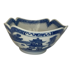 Vintage Large "Blue Canton" Porcelain Deep Square Fruit / Centerpiece Bowl - 9" Portugal 1980s-1990s