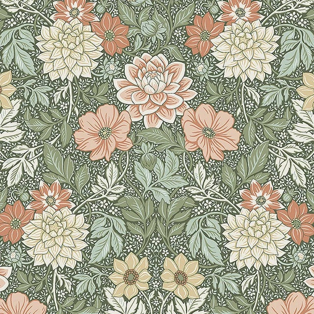Sample - Borastapeter Dahlia Garden Wallpaper in Green For Sale