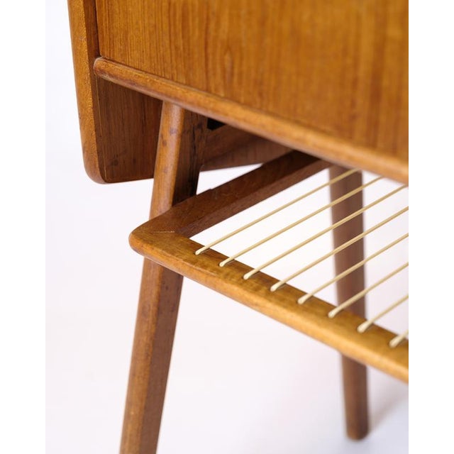 Side Table in Teak with Drawer and Wicker Shelf, 1960s For Sale - Image 3 of 10