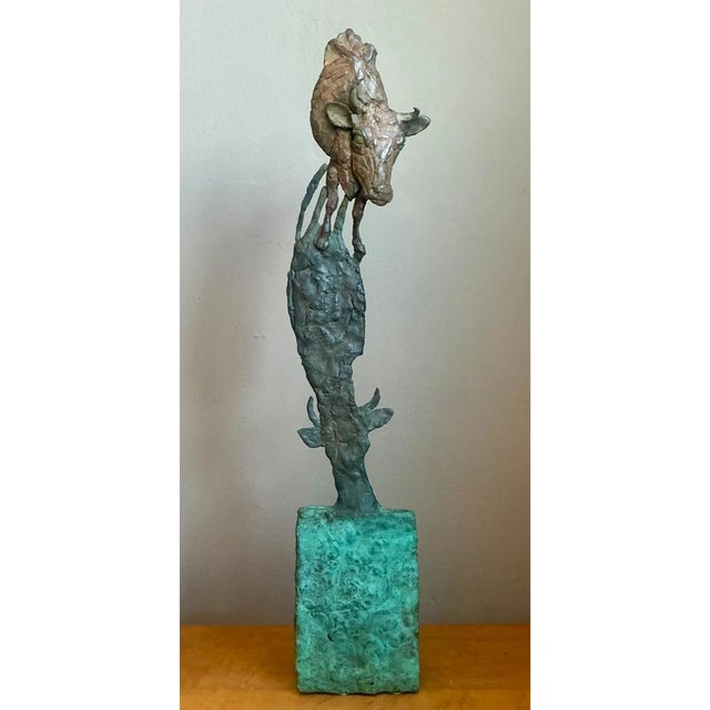 Metal Vintage Sculptural Bronze Bull Statue For Sale - Image 7 of 12