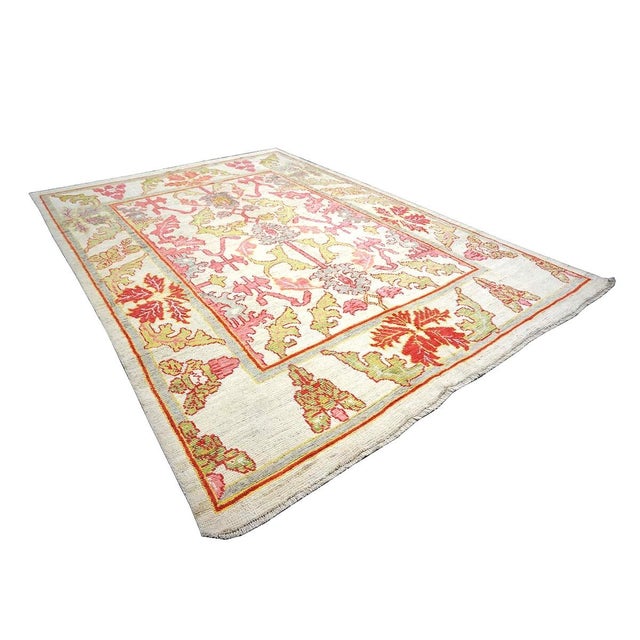 Persian 21st Century Persian Oushak Wool 8x11 Ivory, Pink, & Yellow Handmade Area Rug #1143979 For Sale - Image 3 of 11