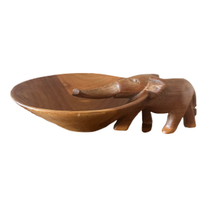 Mid-Century African Hand-Carved Wooden Elephant Catchall Bowl