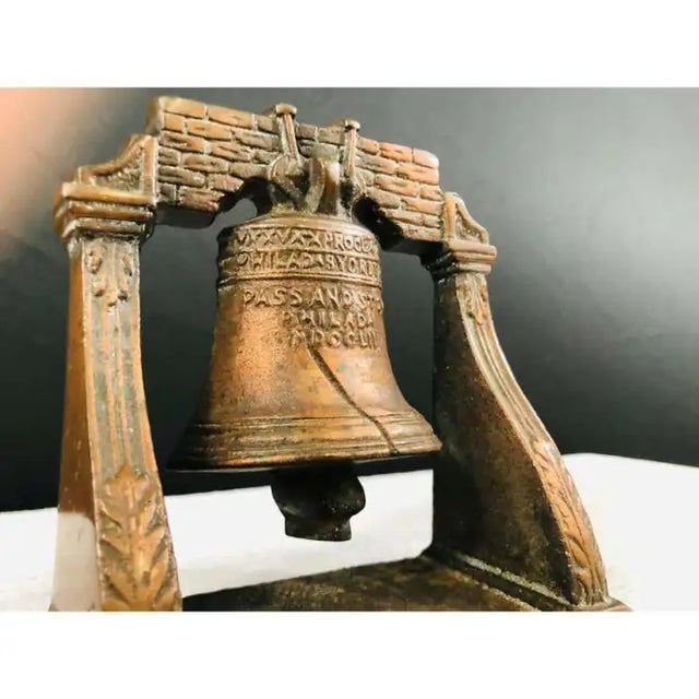 Gothic Medieval Antique Cast Bronze Mission Bell Sculpture Bookend, a Pair For Sale - Image 3 of 7