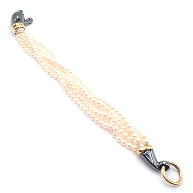 Slate Gray 1990s Panthere De Cartier Panther Yellow Gold & Silverium Pearl Emerald Bracelet For Sale - Image 8 of 14