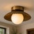 Contemporary Solid Brass Fluted Flush Mount Ceiling Light With Opal Glass Globe For Sale - Image 3 of 8