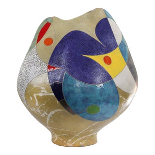 "Beautiful Dream" by Michael Gustavson, Raku Ceramic Vessel, Deep Indigo Glaze, Contemporary California Art, Vibrant Colors, Original Sculpture For Sale
