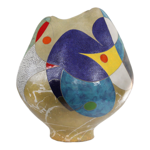 "Beautiful Dream" by Michael Gustavson, Raku Ceramic Vessel, Deep Indigo Glaze, Contemporary California Art, Vibrant Colors, Original Sculpture