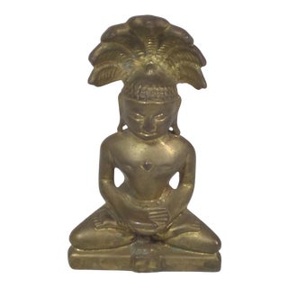 Solid Brass Hindu Figurine With Feathered Headress For Sale