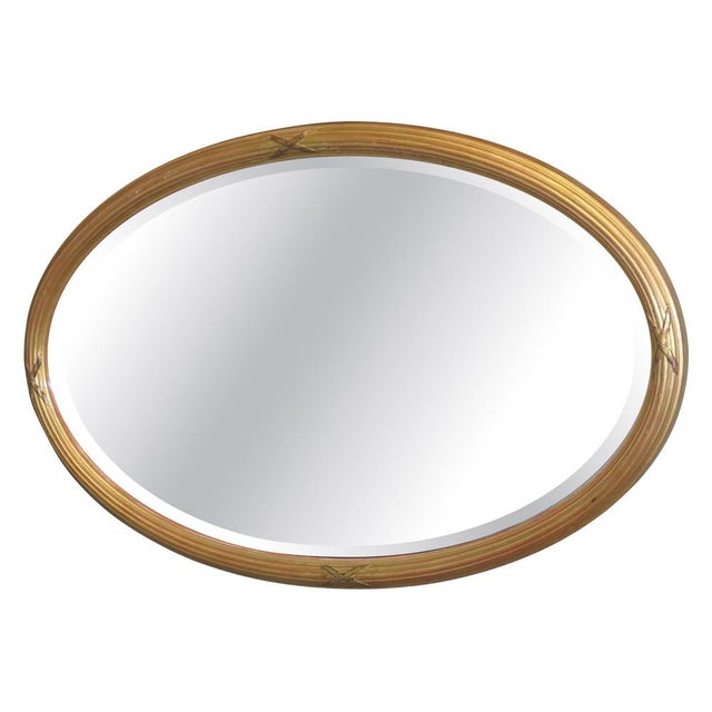 Glass Large Italian Gilt Oval Mirror, 1900s For Sale - Image 7 of 7