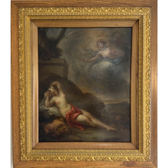 17th Century Late 17th Century European Baroque Oil Painting of Goddess and Cherub, Framed For Sale - Image 5 of 18