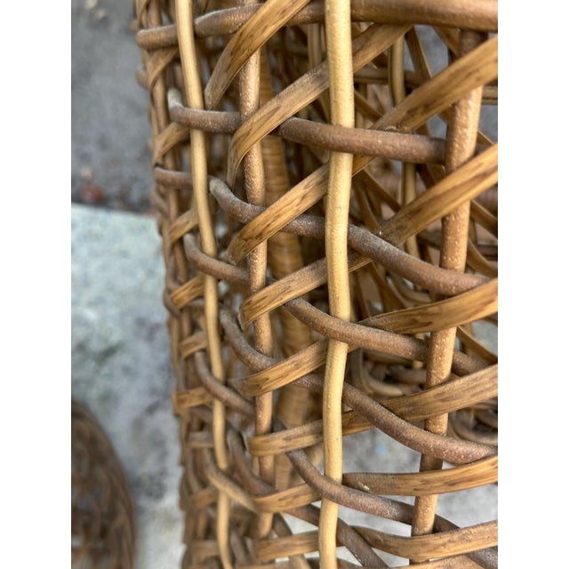 French Style All Weather Woven Rattan Barrel Back Chairs a Pair For Sale - Image 9 of 11