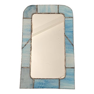 Modernist Stained Glass Mirror in Gradient Blues For Sale
