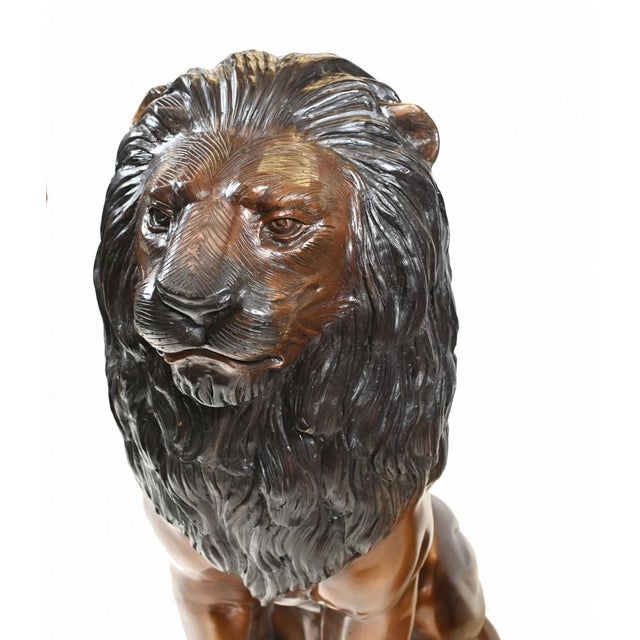 Large Cat Castings Bronze Lion Gatekeeper Statues, Set of 2 For Sale - Image 4 of 11