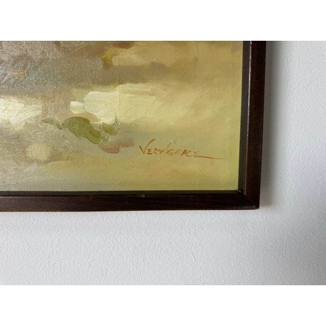 1980’s Veryl Grace Child Under Tree Impressionist Landscape Oil on Canvas Painting, Wood Framed For Sale - Image 10 of 11
