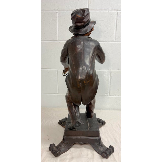 Large Antique European 1800's Carved Wood Fiddler Violinist Sculpture Statue Music For Sale - Image 15 of 18