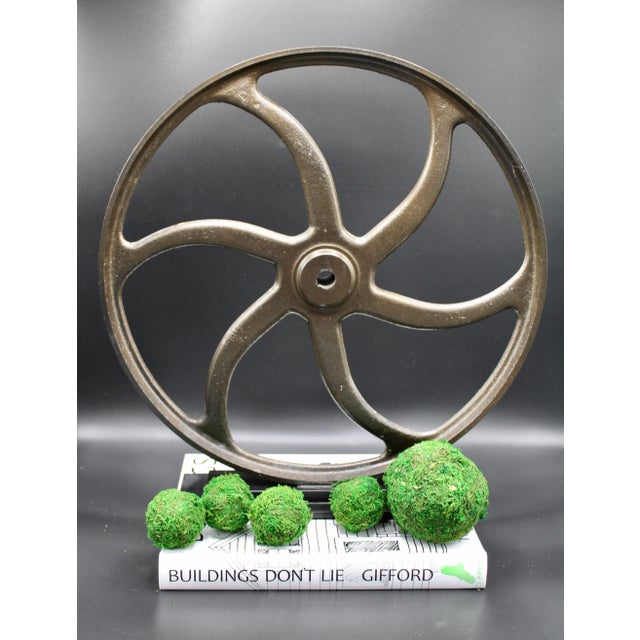 Metal Vintage Lathe Wheel on Custom Mount For Sale - Image 7 of 10