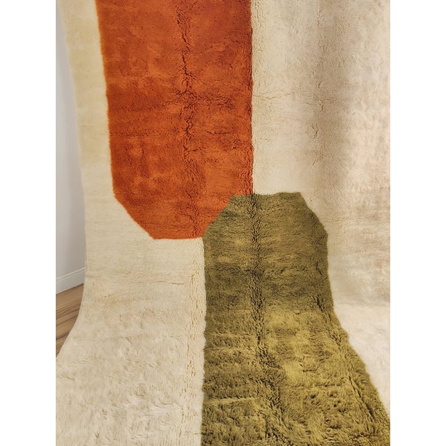 Contemporary Orange Green Color Block Wool Moroccan Rug For Sale - Image 4 of 18