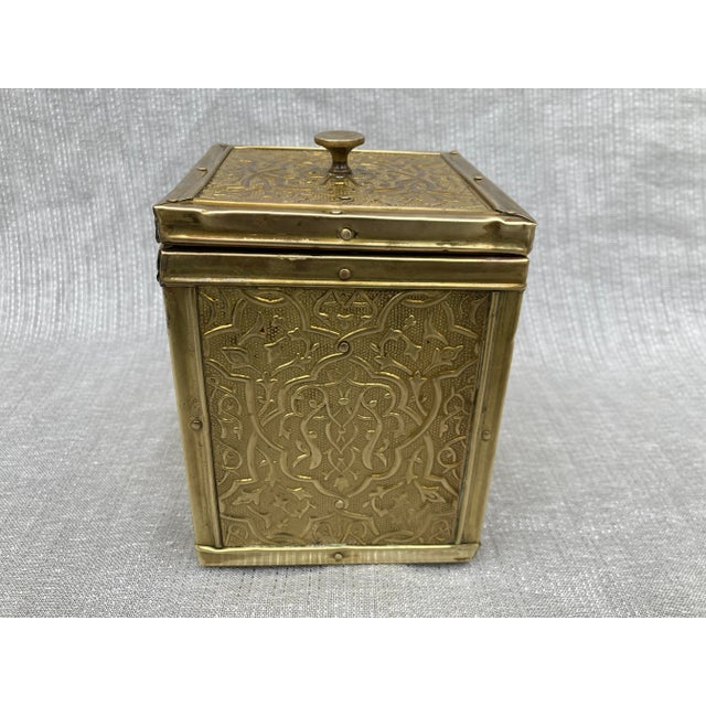 Traditional Small Vintage Brass Covered Wood Lidded Box For Sale - Image 3 of 12