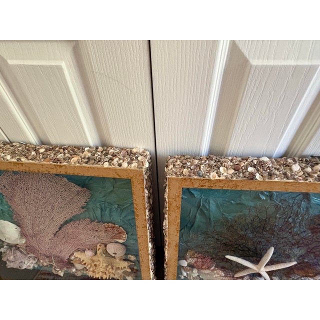 1970s Vintage Seashell Collage Shadow Boxes -a Pair For Sale - Image 5 of 12