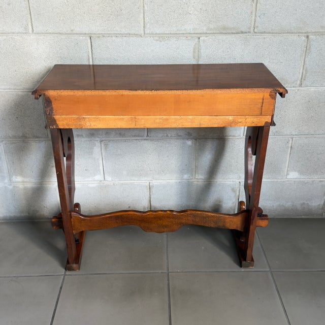 Vintage Wood Refectory Console Table with Drawer and Lyre Legs For Sale - Image 3 of 11