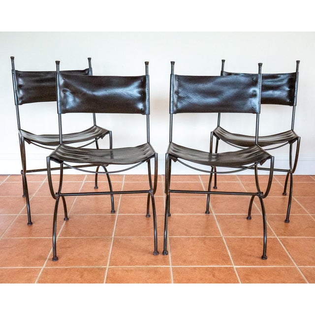 Vintage Dining Chairs in Leather and Wrought Iron, 1970s, Set of 4 For Sale - Image 16 of 18