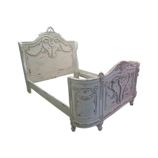 French Country Carved Queen Size Bed Frame For Sale