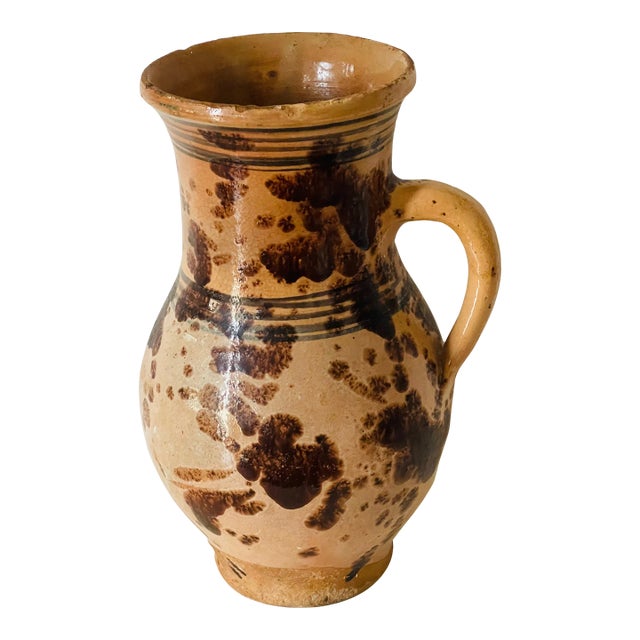 Antique Folk Art Glazed Ceramic Jar Pitcher For Sale