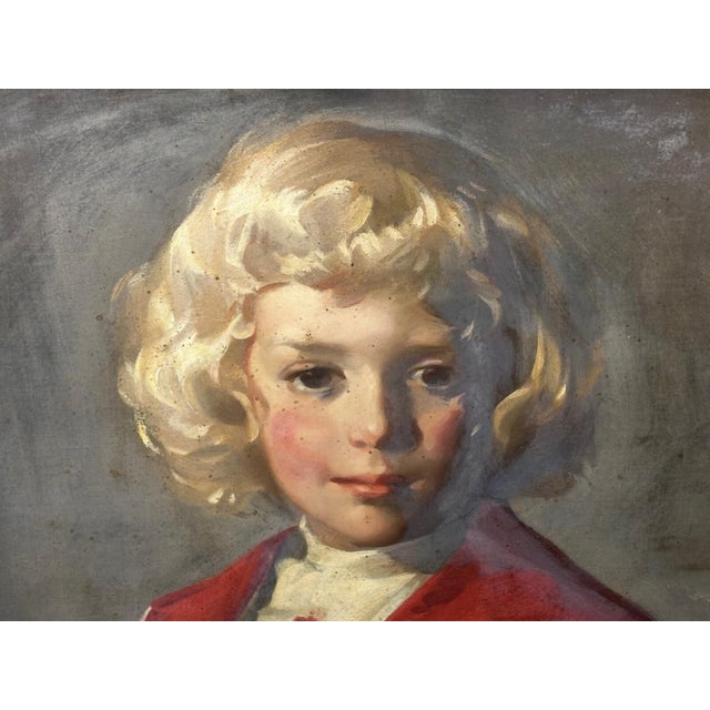 Oil Portrait of a Girl in Red & White Dress Reading Story, Circa 1914 — Signed by David Alison r.s.a. (Scottish, 1882–1955) Gilt Framed For Sale - Image 4 of 18