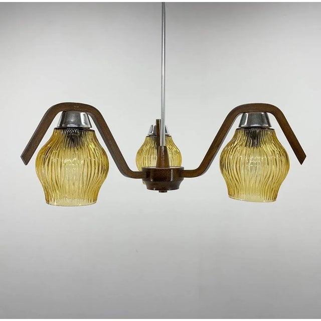Black Wood & Glass Chandelier attributed to Wood Humpolec, 1960s For Sale - Image 8 of 8