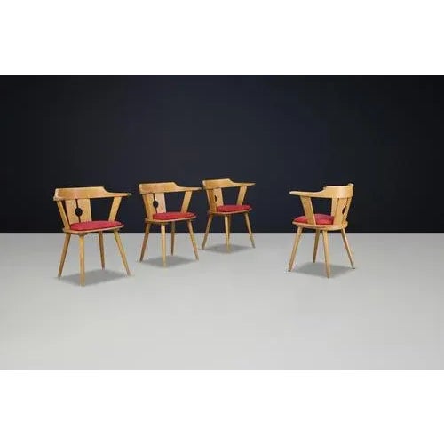 Mid-Century Modern Mid-Century French Bistro Armchair in Beech and Red Upholstery, 1950s For Sale - Image 3 of 11