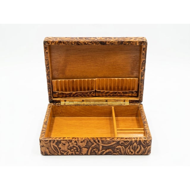 ​vintage Spanish Tooled Leather Cigar Box with Bullfighting Scene, 1960s, in Very Good conditions. Designed 1960 to 1969