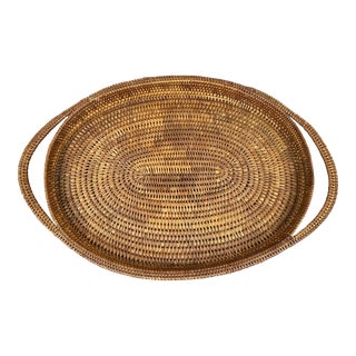 Vintage Woven Wicker Tray For Sale