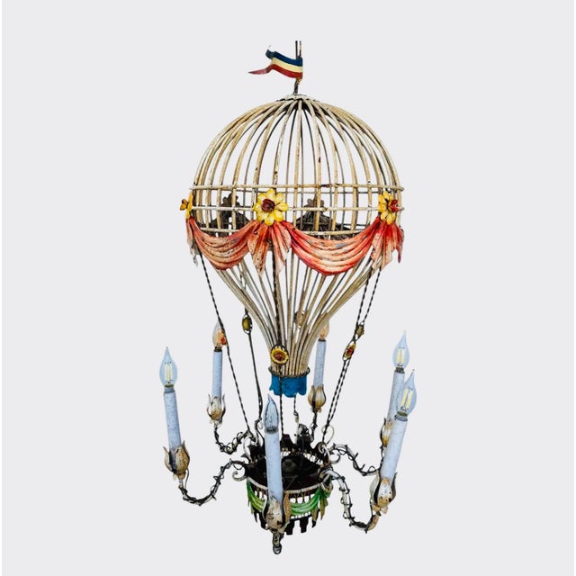 Metal A Flight of Fancy: 1950s French Tole Hot Air Balloon Chandelier For Sale - Image 7 of 11