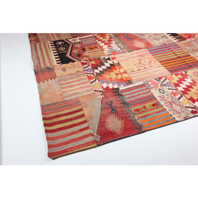 Art Deco Mid 20th Century Authentic Turkish Kilim Patchwork Rug With Tribal & Geometric Designs -5' 7'' X 9' 10'' For Sale - Image 3 of 10