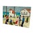 Original watercolor painting depicting an outdoor village market scene near the coast. The composition features several...