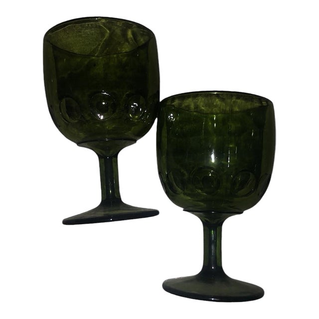 1960s Mid-Century Modern Stemmed Alvicado Green Drinking Glasses- Set of 2 For Sale