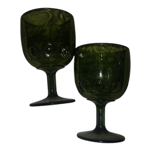 1960s Mid-Century Modern Stemmed Alvicado Green Drinking Glasses- Set of 2