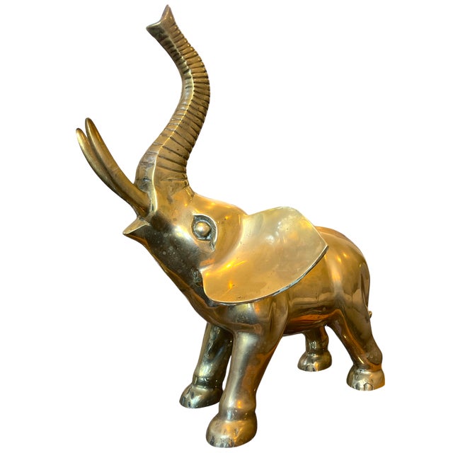 Albert Hadley Vintage 1970s Large Solid Brass Elephant Sculpture — Hollywood Regency Statement Piece For Sale - Image 4 of 11