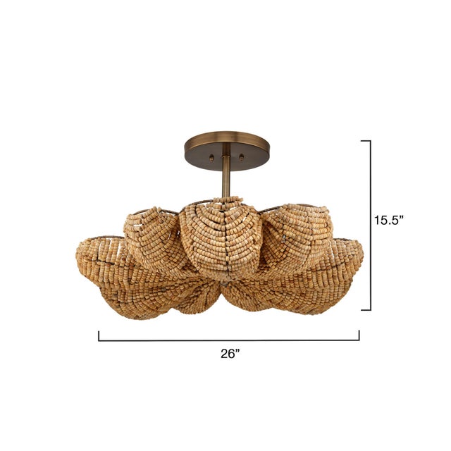 Contemporary Jamie Young Anguilla Semi-Flush Mount in Natural Wood Beads For Sale - Image 3 of 8
