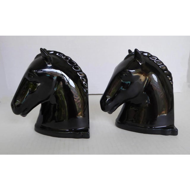 Ceramic American Deco Pair of Ceramic Black Horse Head Bookends by Abingdon Pottery, 1940s For Sale - Image 7 of 11