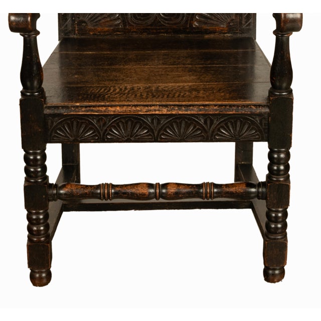 Antique 17th Century English Charles II Oak Carved Wainscot Armchair 1680 For Sale - Image 13 of 13