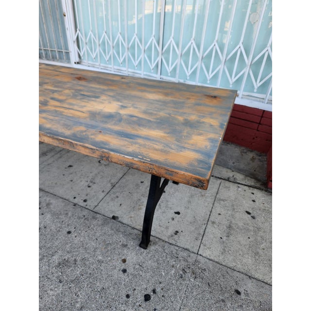 Metal Industrial Farmhouse Wood Table With Cast Iron Legs For Sale - Image 7 of 9