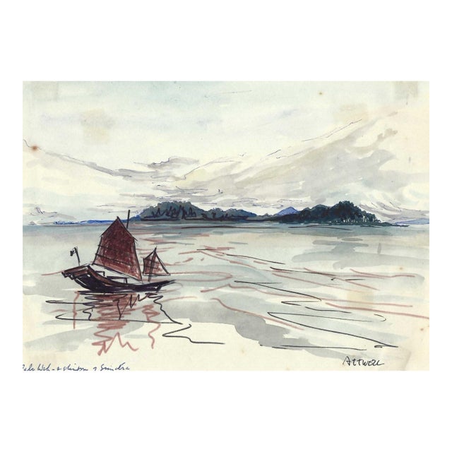 1950s Ivy Attwell Coastal Indonesian Watercolor For Sale