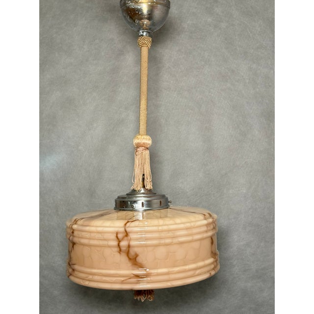 Art Deco Pendant Lamp in Marbled Light Pink Glass, 1930s For Sale - Image 10 of 10