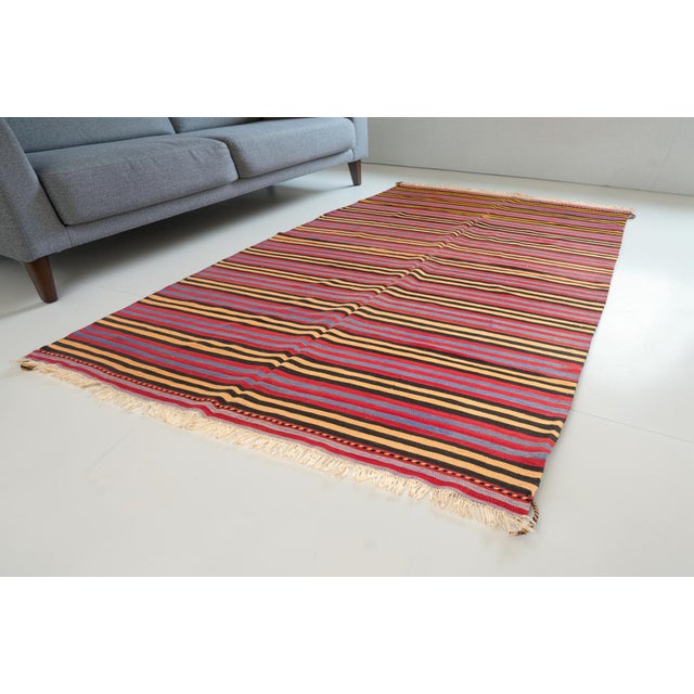 Textile 1950s Large Bohemian Striped Kilim For Sale - Image 7 of 9