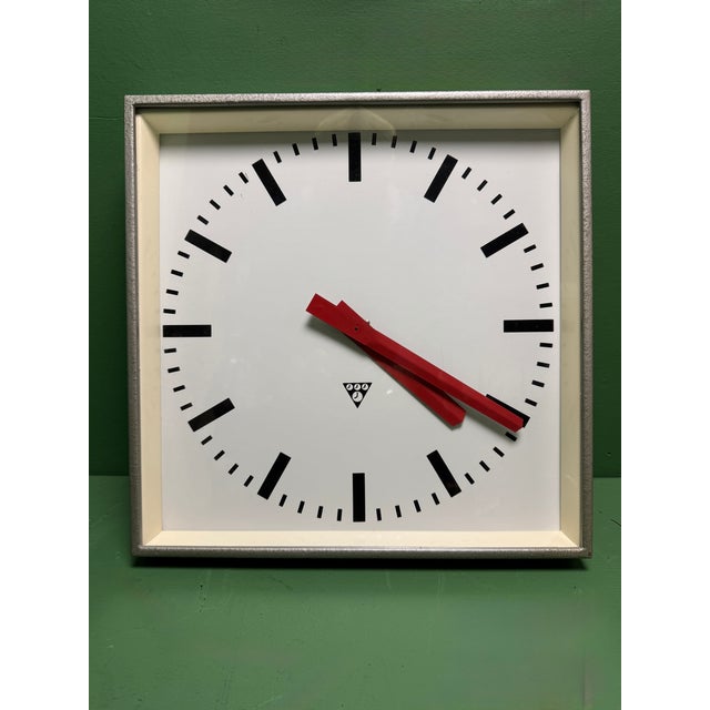 Large Czech Industrial Square Factory Clocks by Pragotron, 1970s For Sale - Image 6 of 9