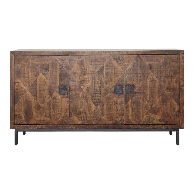 Diamond Parquet Wood Sideboard For Sale