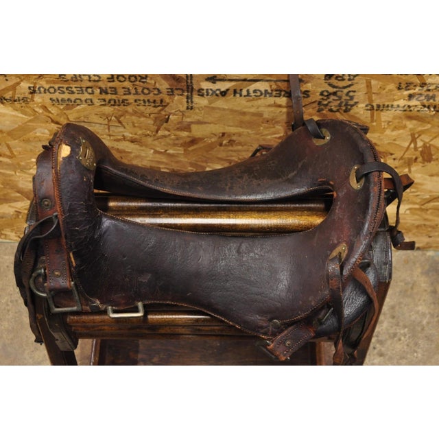 Antique Brown Leather 12 inch WWI(?) Calvary Horse Saddle believed to be McClellan, Circa 1900. Stand not included. Circa...
