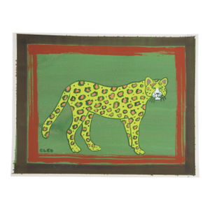 Leopard Safari Folk Art Expressionist Green Sienna Burnt Umber Original Painting Cleo Plowden