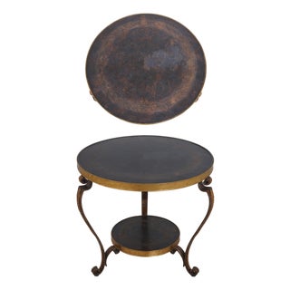 French Empire Round Gueridon Etched Bronze Top Lamp Table For Sale